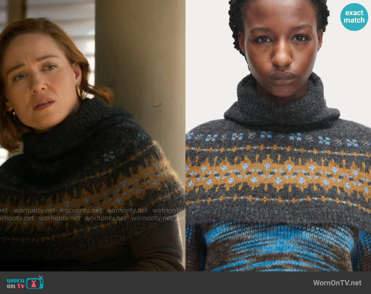 Rachel Comey Corey Balaclava Capelet in Charcoal worn by Angie Polaski (Erika Christensen) on Will Trent