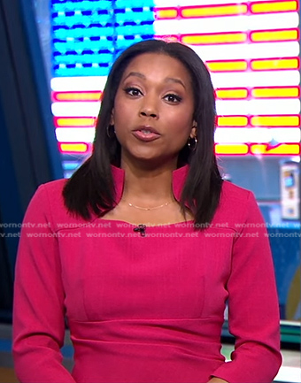 Rachel’s fuchsia square neck dress on Good Morning America