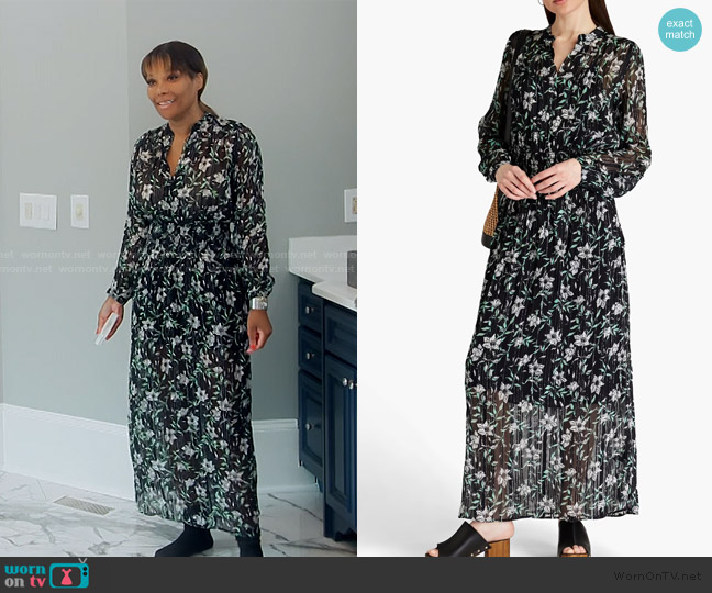 Rag and Bone Calista shirred metallic floral-print chiffon maxi dress worn by Angela Oakley on The Real Housewives of Atlanta