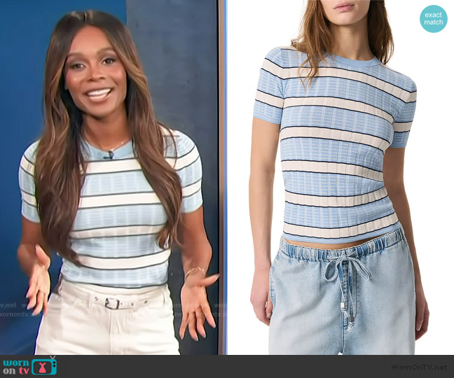 Rag and Bone Eloise Stripe Short-Sleeve Tee worn by Zuri Hall on Access Hollywood