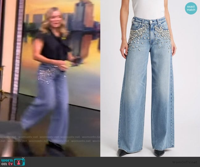 Rag and Bone Featherweight Sofie Bedazzled High Waist Wide Leg Jeans worn by Sara Haines on The View