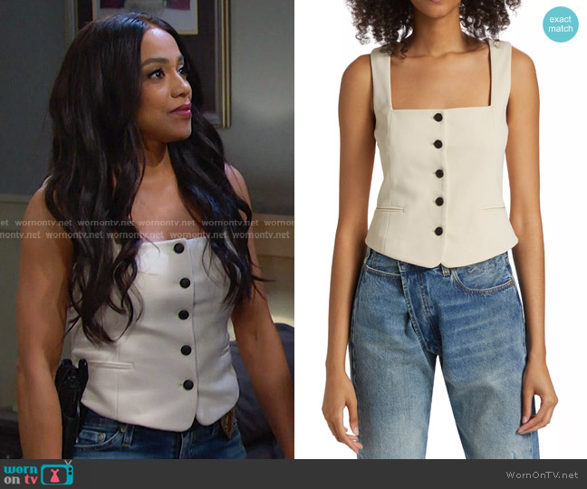 Rag & Bone Mariana Italian Twill Vest in Ivory worn by Jada Hunter (Elia Cantu) on Days of our Lives