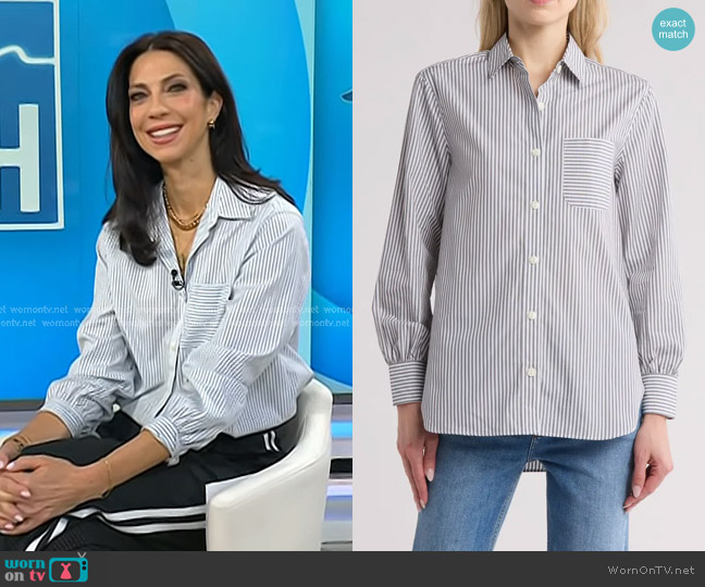 Rag & Bone Max Stripe Button Front Shirt in Light Grey Stripe worn by Dr. Natalie Azar on Today