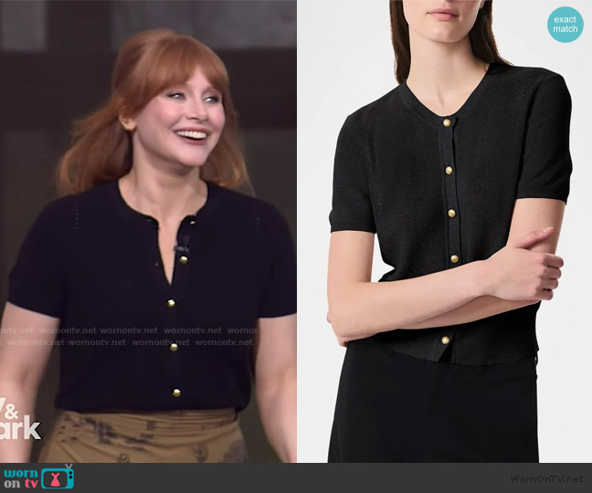 Rag and Bone Dina Tipped Short Sleeve Cardigan worn by Bryce Howard on Live with Kelly and Mark