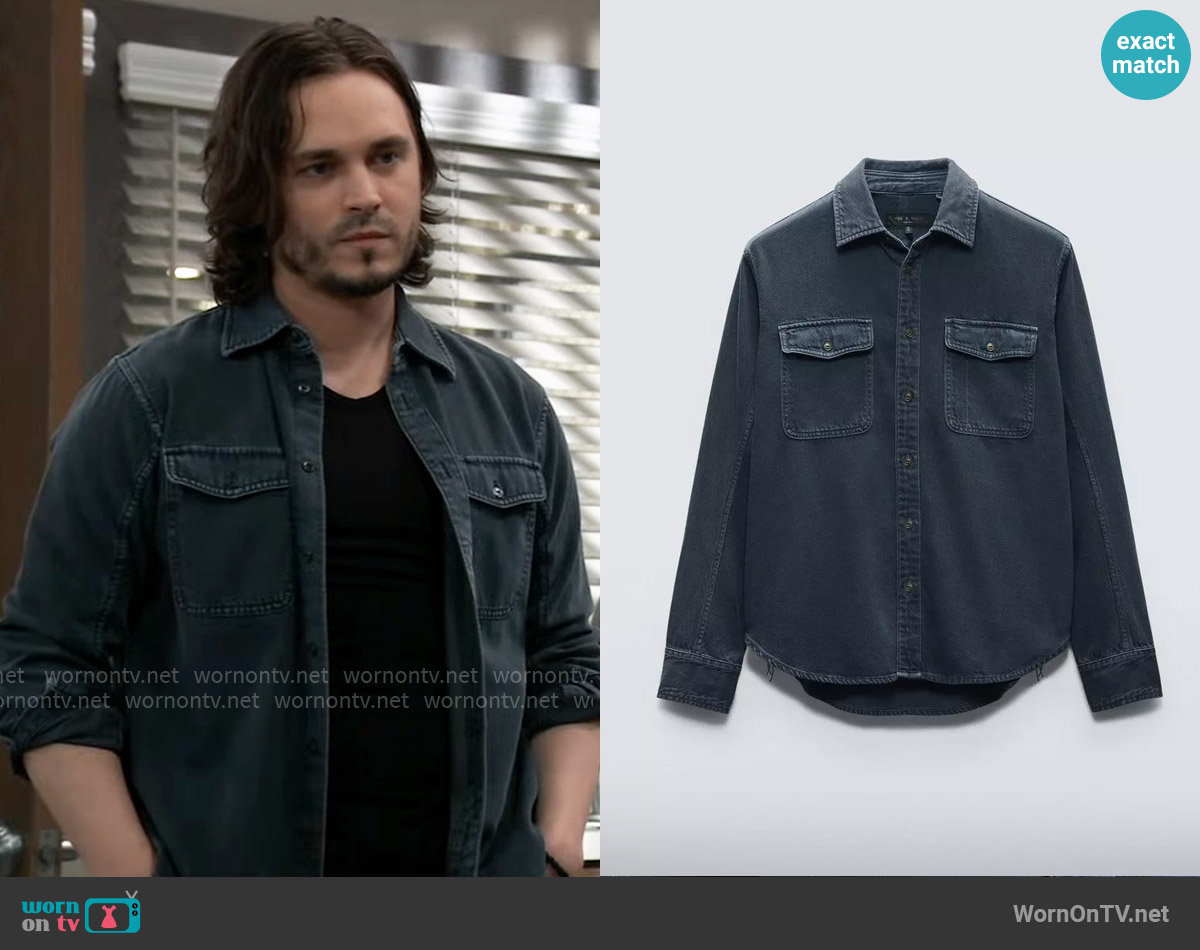 Rag & Bone Jack Engineered Denim Button-Up Shirt in Minna worn by Lucky Spencer (Jonathan Jackson) on General Hospital