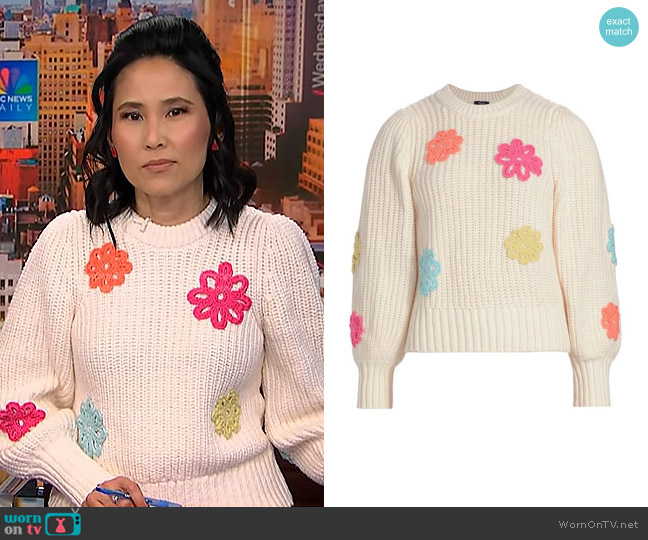 Rails Romi Crochet Flower Sweater in Ivory worn by Vicky Nguyen on NBC News Daily