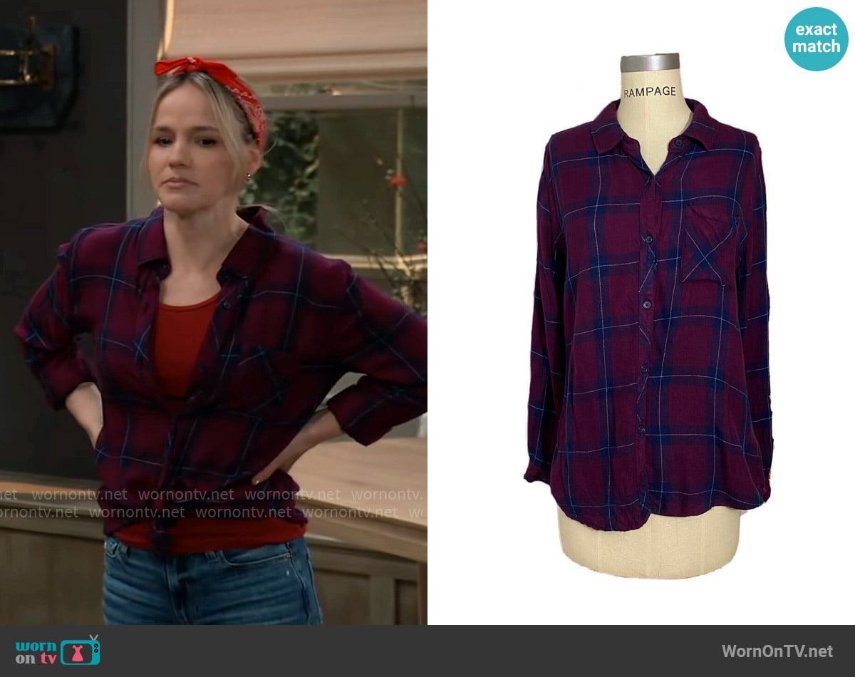 Rails Hunter Shirt in Merlot Navy worn by Lulu Spencer (Alexa Havins Bruening) on General Hospital