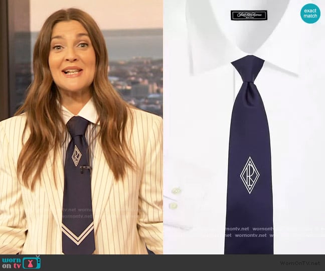 Ralph Lauren Monogram Silk Tie worn by Drew Barrymore on The Drew Barrymore Show