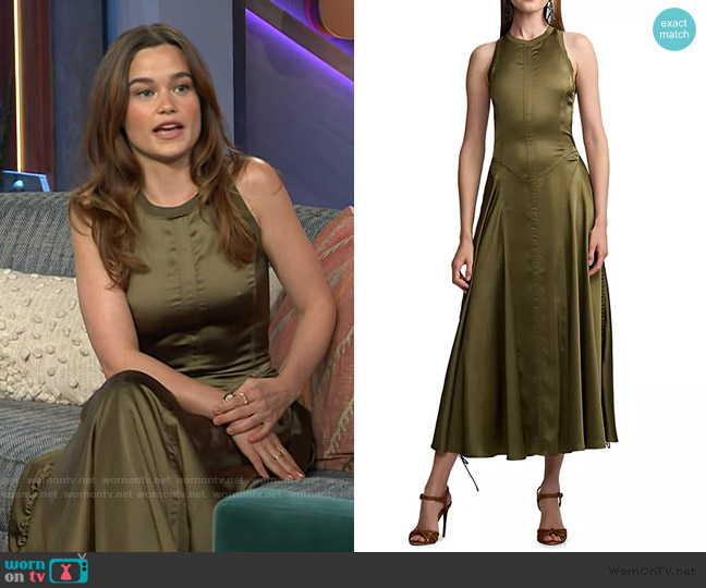 Ralph Lauren Sienna Washed Charmeuse Day Dress worn by Sarah Catherine Hook on The Kelly Clarkson Show