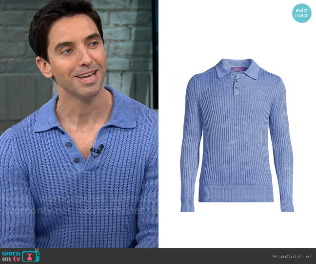 Ralph Lauren Purple Label Textured Linen-Silk Polo-Collar Sweater worn by Paul W. Downs on CBS Mornings