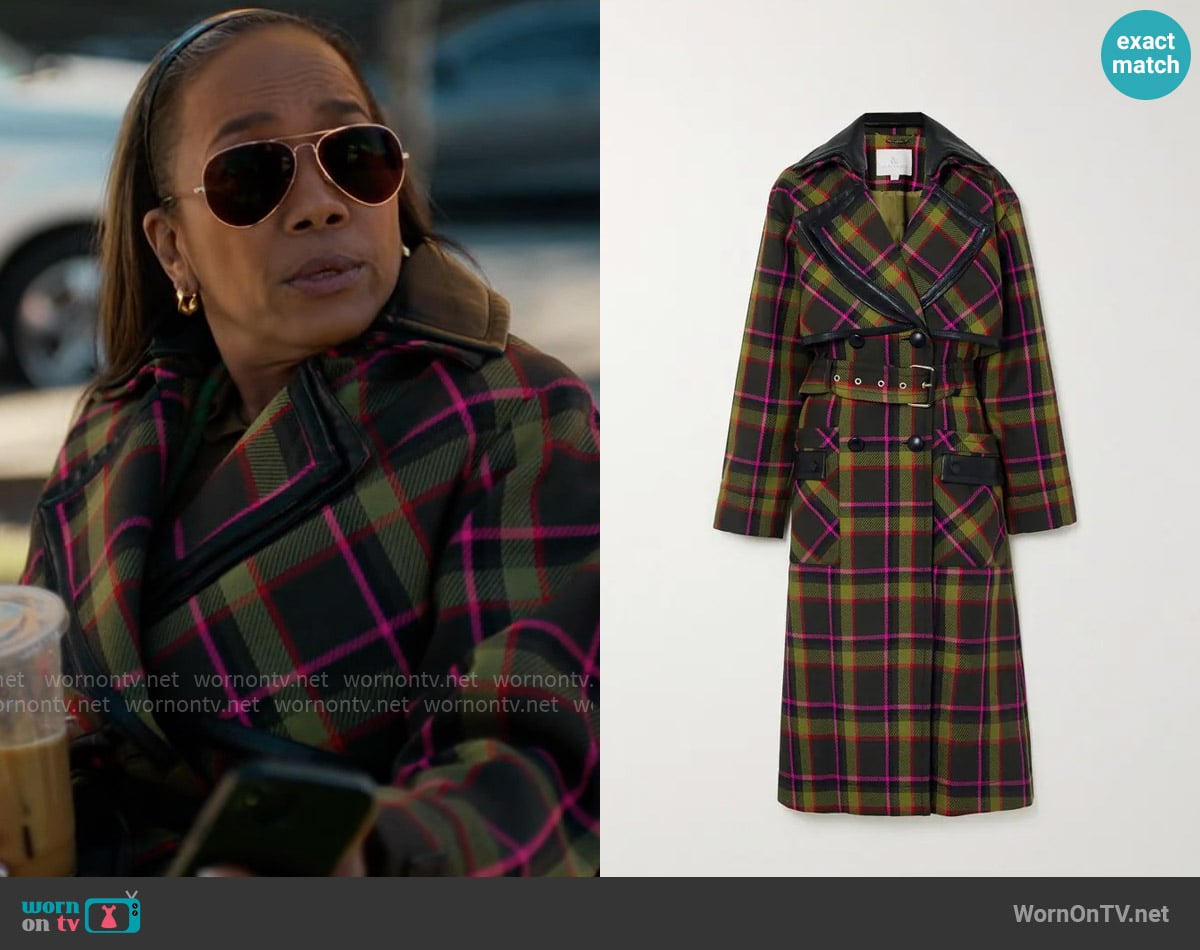 Ralph & Russo Belted Double-breasted Leather-trimmed Checked Wool Coat worn by Amanda Wagner (Sonja Sohn) on Will Trent