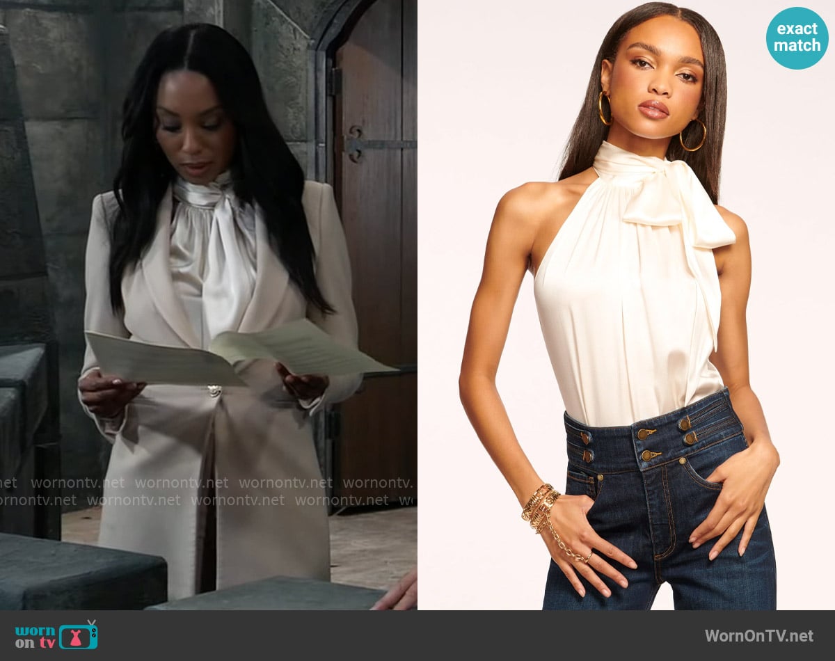 Ramy Brook Lori Top in Ivory worn by Jordan Ashford (Tanisha Mariko Harper) on General Hospital