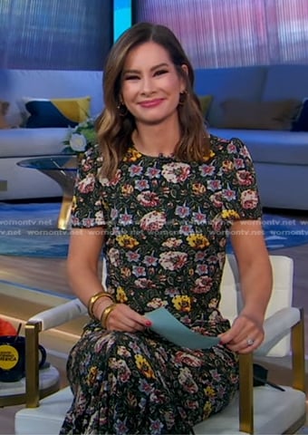 Rebecca’s black floral midi dress on Good Morning America