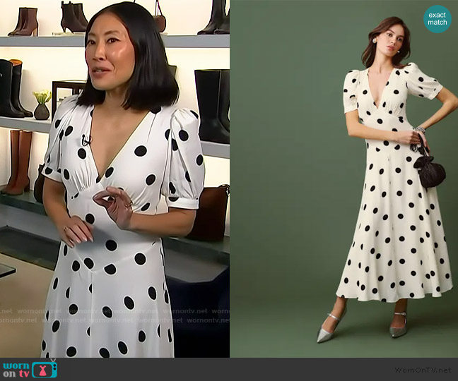Reformation Naira Dress worn by Melissa Magsaysay on Access Hollywood
