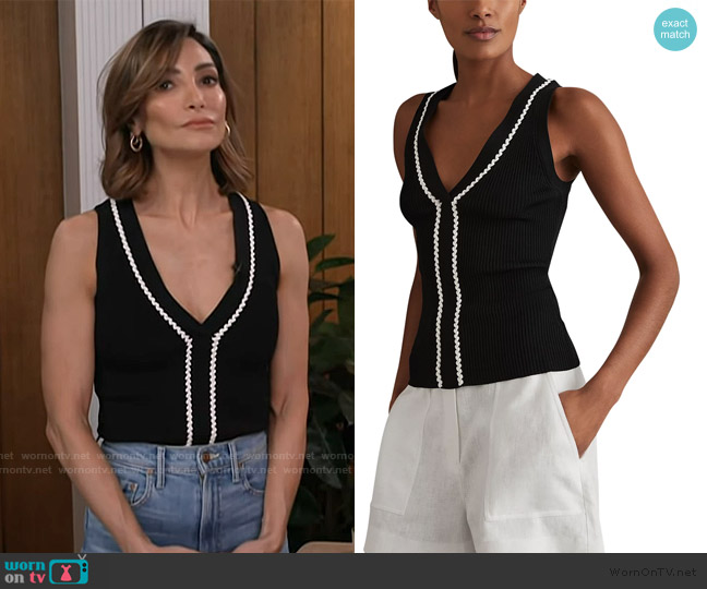 Reiss Lanette Ribbed Knit Top worn by Courtney Lopez on Access Hollywood