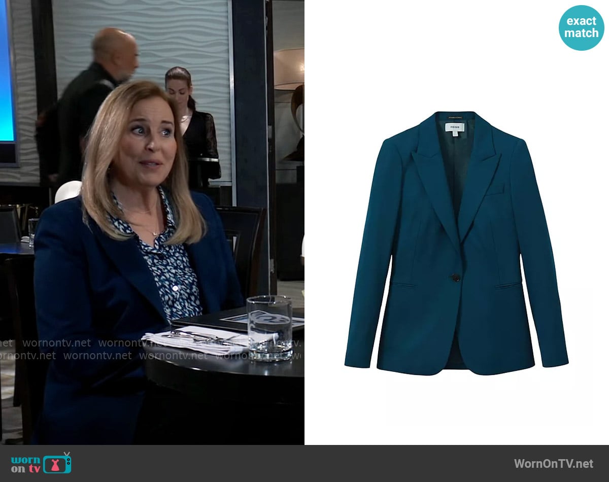 Reiss Jade Wool-Blend Blazer worn by Laura Collins (Genie Francis) on General Hospital