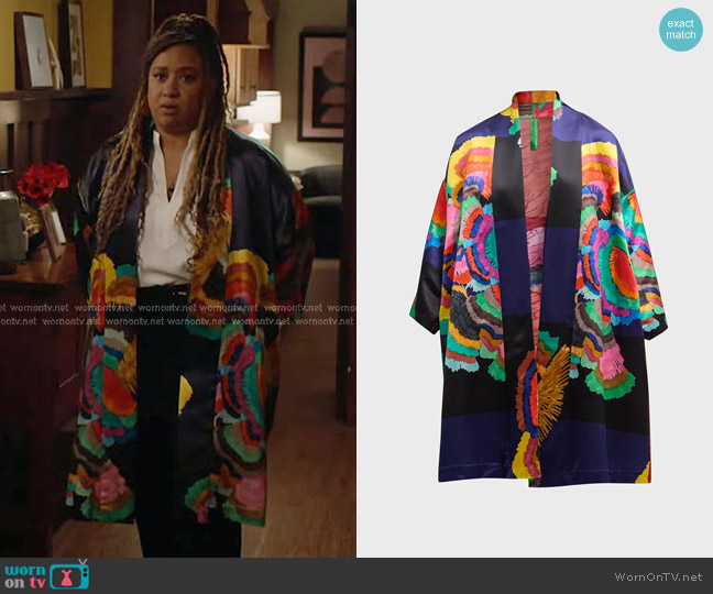 Paradisos Freia Pleated Silk Coat byRianna + Nina worn by Karen Wilson (Tracie Thoms) on 9-1-1