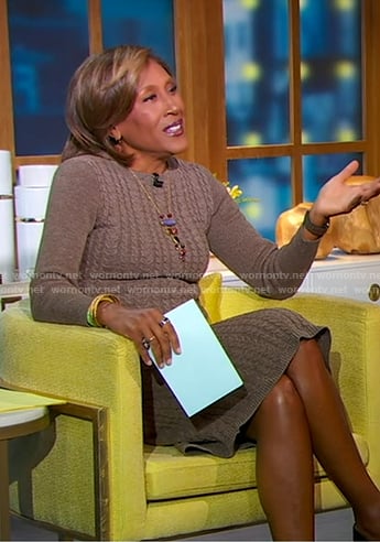 Robin’s brown cable knit sweater dress on Good Morning America