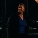 Robyn’s black coat with blue stone embellishments on The Equalizer