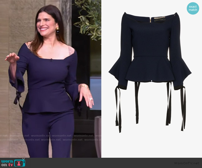 Roland Mouret Holden tie cuff long sleeve top worn by Lake Bell on Live with Kelly and Mark