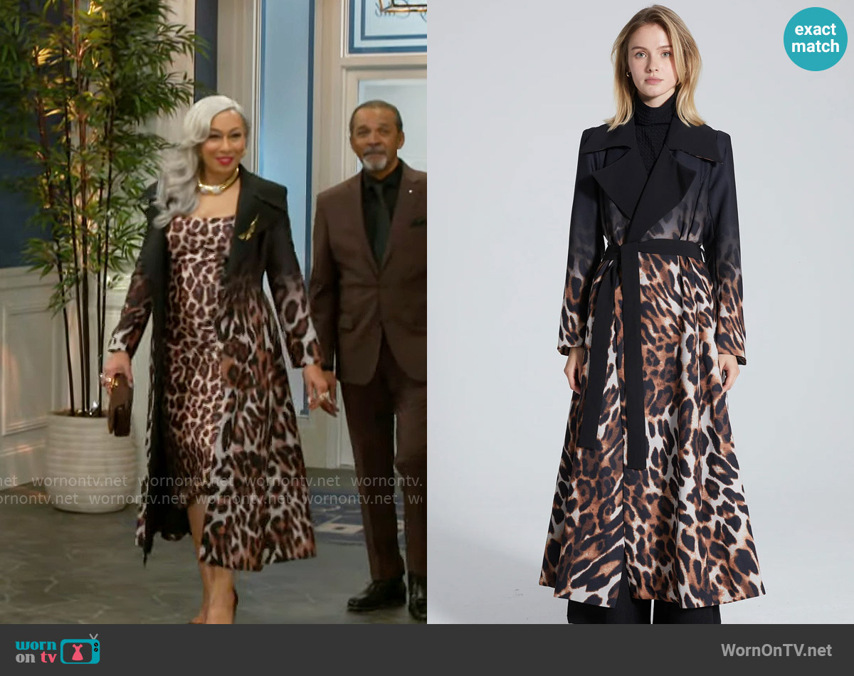 RoseLabel Terra Gradient Leopard Print Coat worn by Anita Dupree (Tamara Tunie) on Beyond the Gates