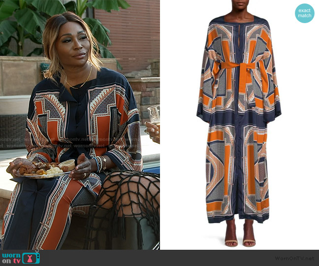 Rosetta Getty Geometric Maxi Caftan Shirtdress worn by Cynthia Bailey on The Real Housewives of Atlanta