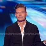 Ryan Seacrest’s black suede bomber jacket on American Idol