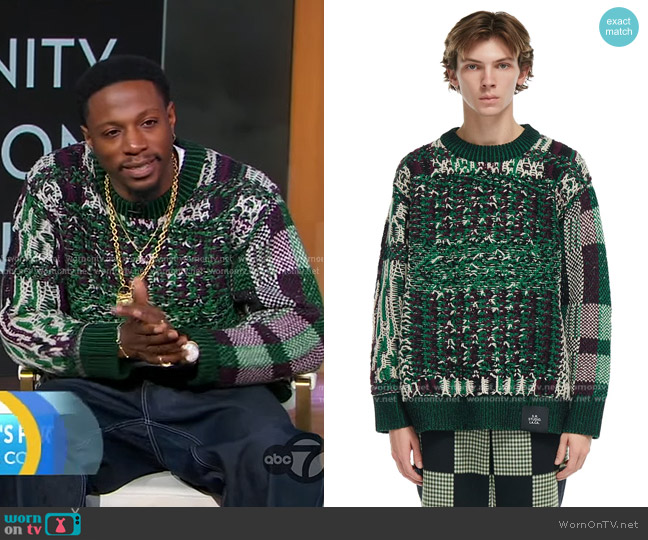 S.R. Studio Float Jacquard Crewneck Sweater in Purple/Green worn by Jo-Vaughn Virginie Scott on Good Morning America