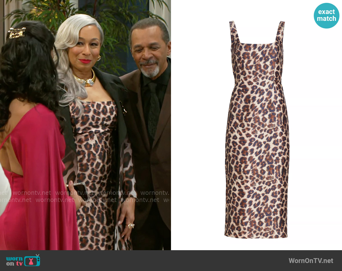 Sachin + Babi Cressida Animal Print Midi-Dress worn by Anita Dupree (Tamara Tunie) on Beyond the Gates