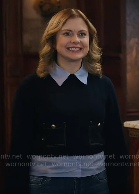 Sam’s navy patch pocket sweater on Ghosts