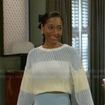Samantha’s colorblock sweater and blue bow skirt on Beyond the Gates