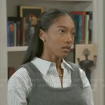 Samantha’s striped shirt with sweater tank on Beyond the Gates