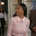 Samantha’s pink collared sweater and tweed skirt on Beyond the Gates