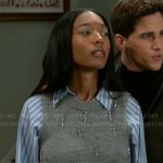 Samantha’s striped shirt and cropped sweater vest on Beyond the Gates
