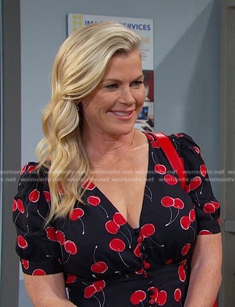 Sami’s black cherry print dress on Days of our Lives