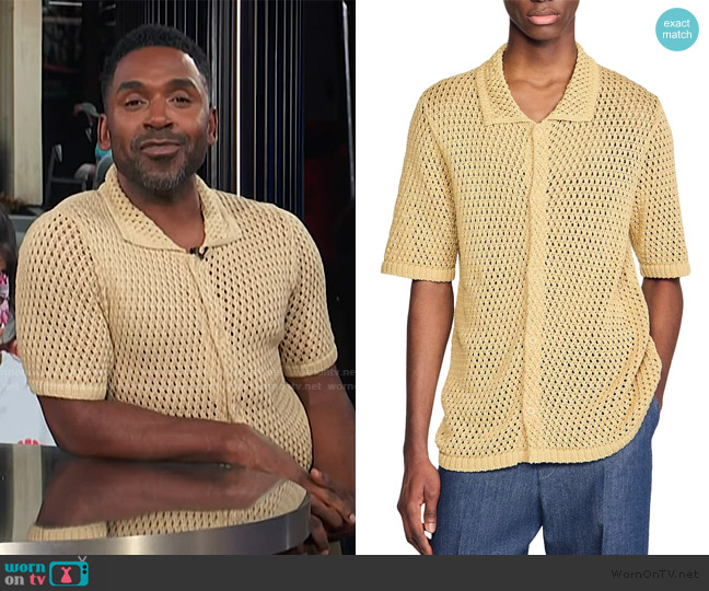 Crochet Classic Fit Button Down Shirt Sandro worn by Justin Sylvester on E! News