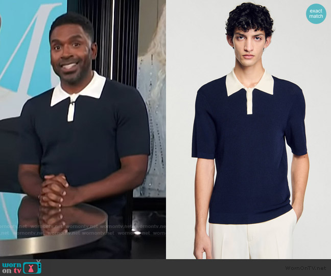 Sandro Two Tone Polo Shirt worn by Justin Sylvester on E! News