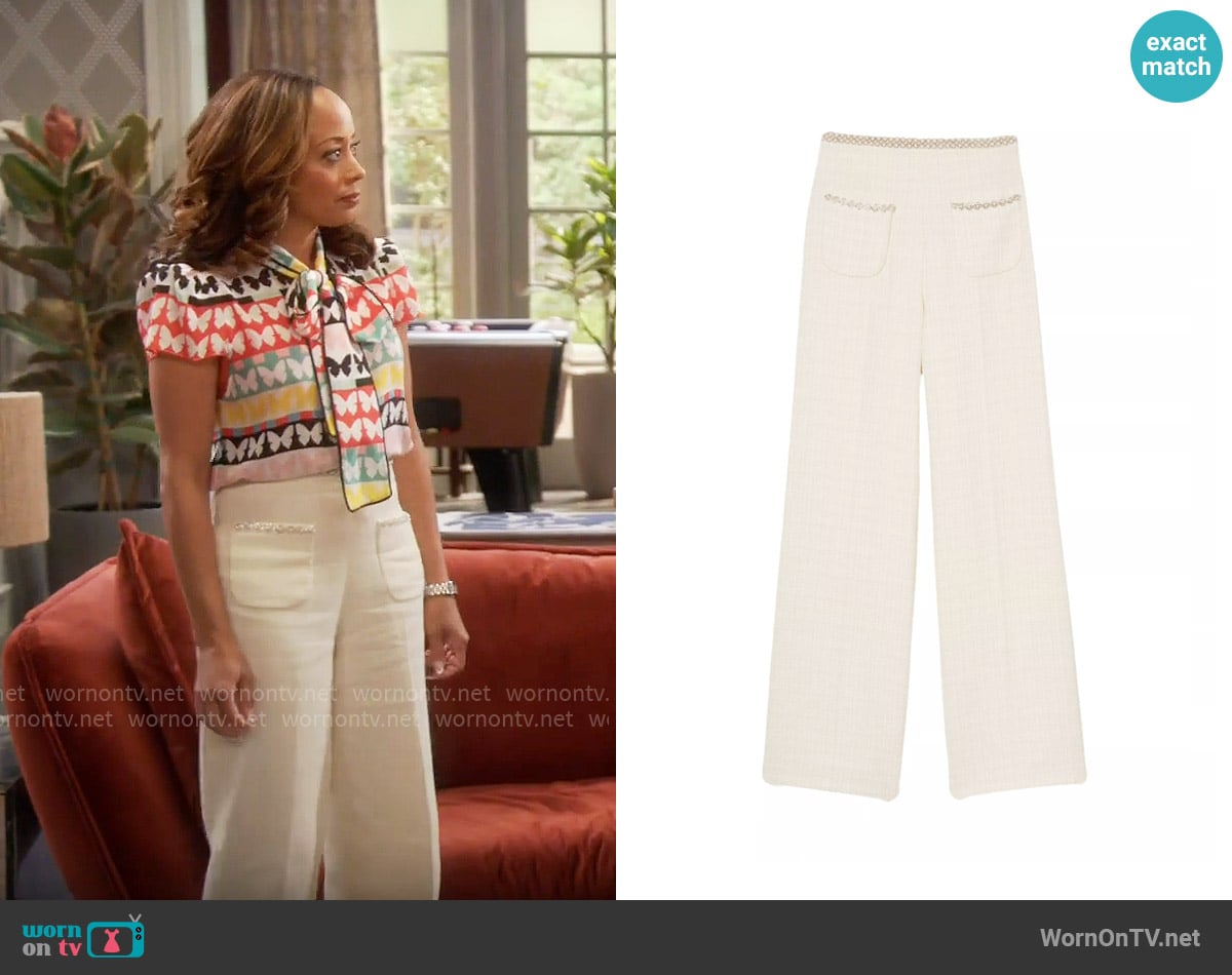 Sandro Vaye Tweed Beaded Trim Pants worn by Ivy Reed (Essence Atkins) on Poppas House