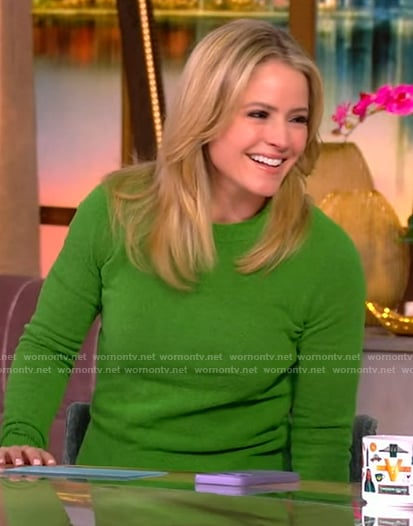 Sara’s green knit sweater and satin skirt on The View