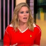 Sara’s red contrast polo and printed jeans on The View