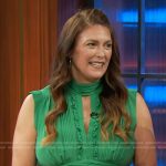 Sara’s green ruffle jumpsuit on The Kelly Clarkson Show