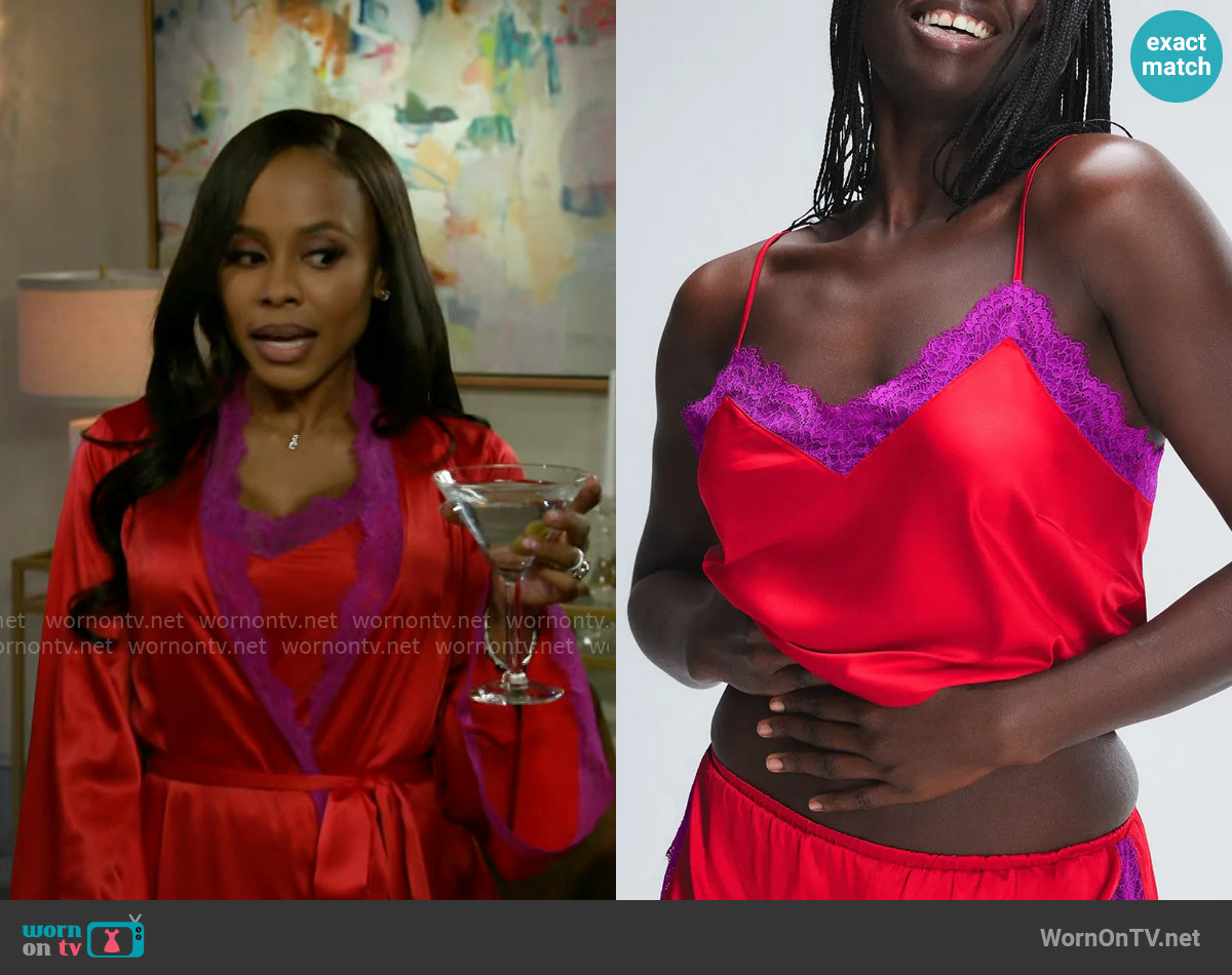Savage x Fenty Fire Desire Lace Sleep Camisole worn by Hayley Lawson (Marquita Goings) on Beyond the Gates