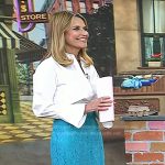 Savannah’s white bell cuff shirt and blue lace skirt on Today