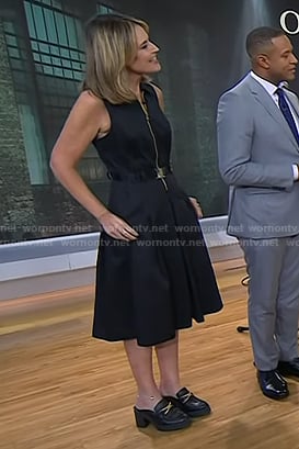 Savannah’s black leather mules on Today