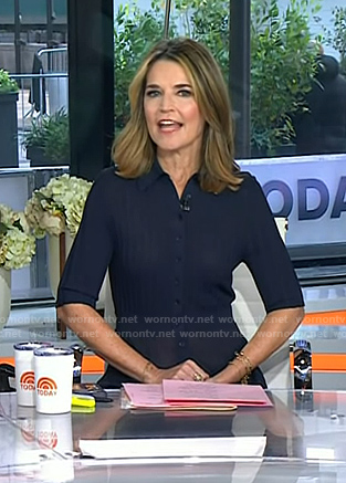 Savannah’s navy ribbed polo dress on Today
