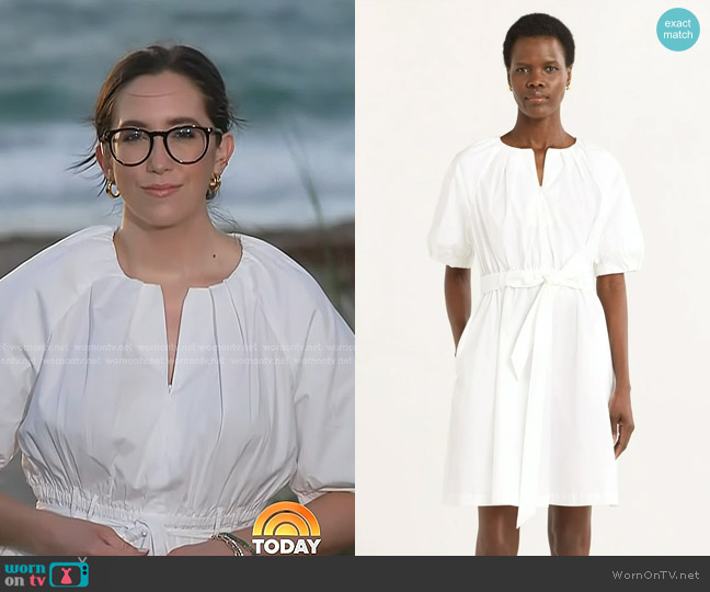 Scoop Belted Cotton Poplin Mini Dress with Puff Sleeves worn by Savannah Sellers on Today