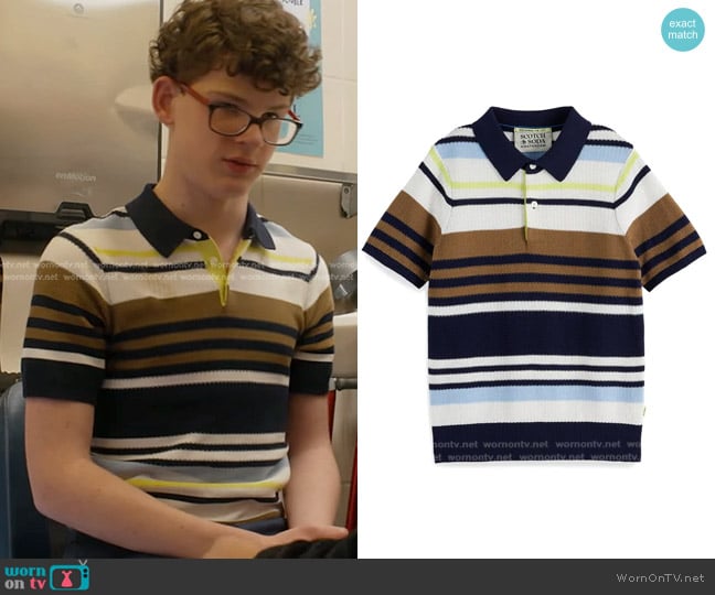 Scotch & Soda Kids' Stripe Short Sleeve Cotton Polo Sweater worn by Christopher Diaz (Gavin McHugh) on 9-1-1