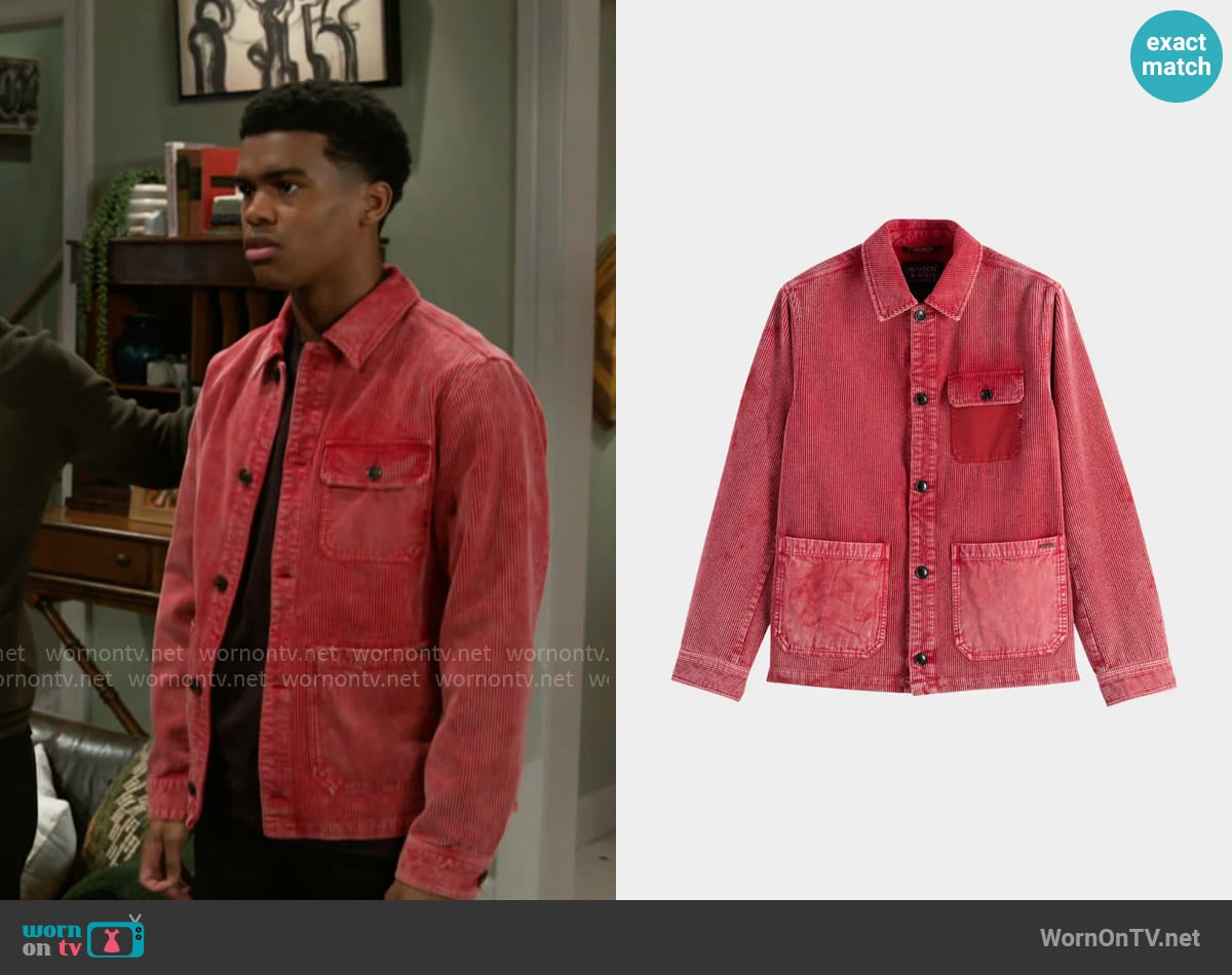 Scotch & Soda Washed Corduroy Shirt Jacket in Dusty Red worn by Tyrell Richardson (Jaden Lucas Miller) on Beyond the Gates