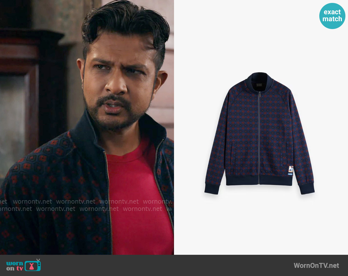 Scotch & Soda Jacquard Zip Track Top worn by Jay (Utkarsh Ambudkar) on Ghosts
