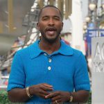 Scott’s blue knit polo on Access Hollywood